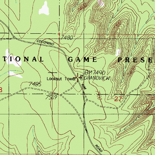 Topographic Map of Grandview Lookout Tower, AZ