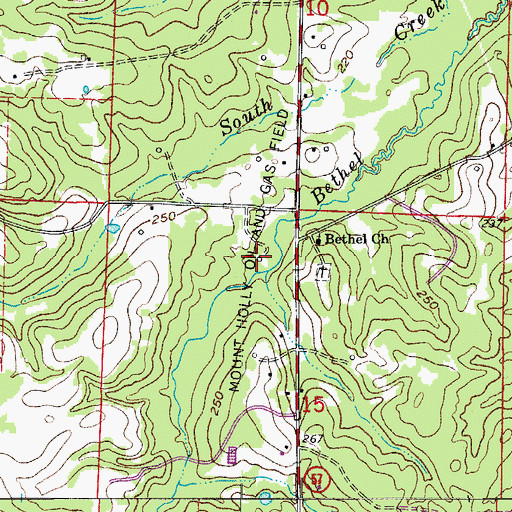 Topographic Map of Mount Holly Oil and Gas Field, AR
