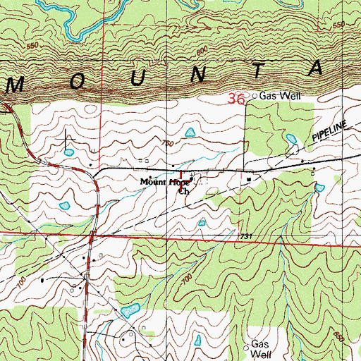 Topographic Map of Mount Hope Church, AR