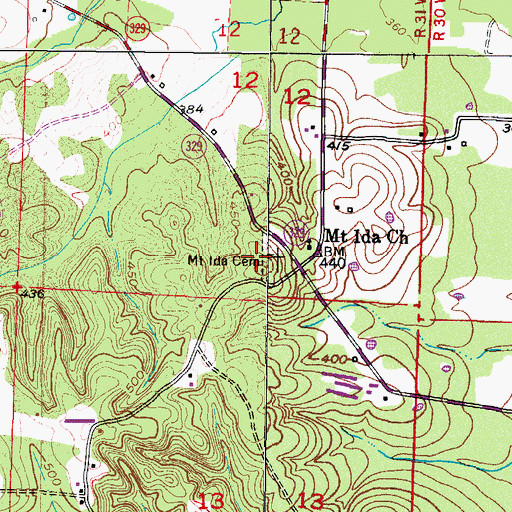 Topographic Map of Mount Ida Cemetery, AR