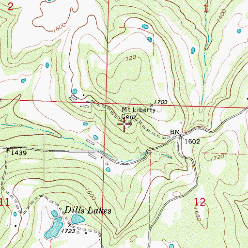 Topographic Map of Mount Liberty Cemetery, AR