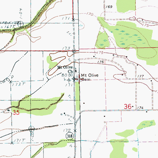 Topographic Map of Mount Olive Cemetery, AR