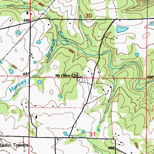 Topographic Map of Mount Olive Church, AR