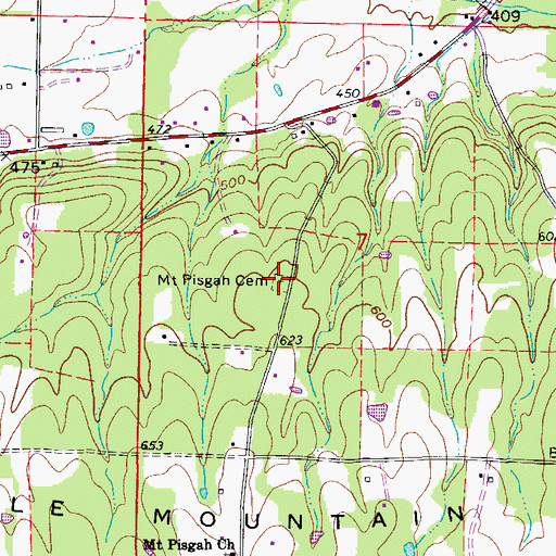 Topographic Map of Mount Pisgah Cemetery, AR