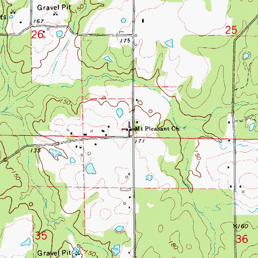 Topographic Map of Mount Pleasant Church, AR