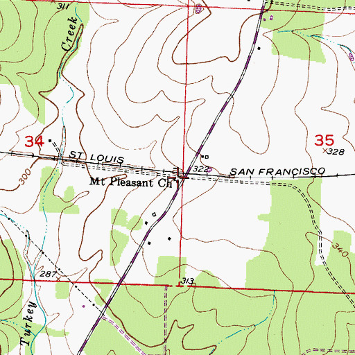 Topographic Map of Mount Pleasant Church, AR
