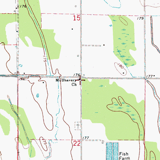 Topographic Map of Mount Shavery Church, AR