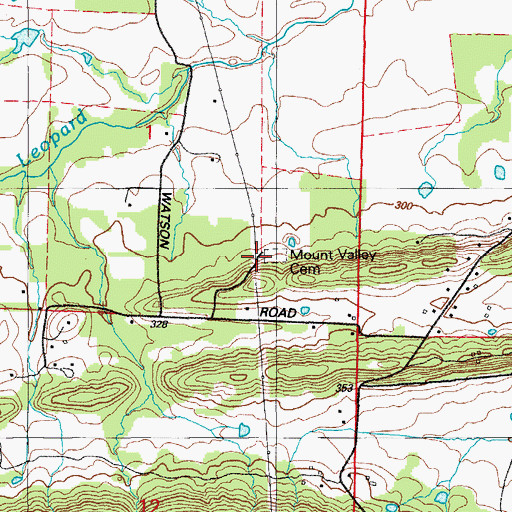Topographic Map of Mount Valley Cemetery, AR