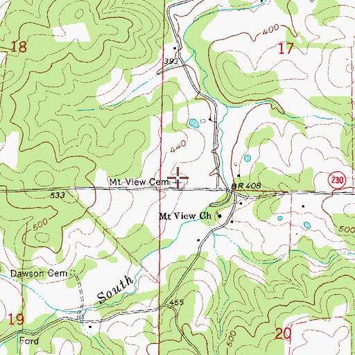 Topographic Map of Mount View Cemetery, AR