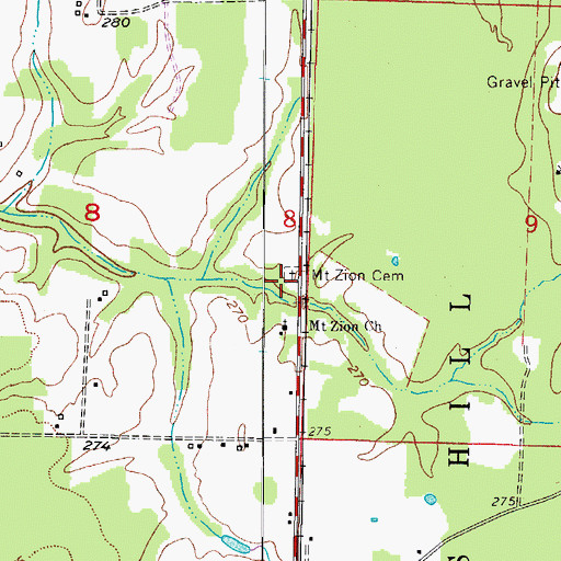 Topographic Map of Mount Zion Cemetery, AR