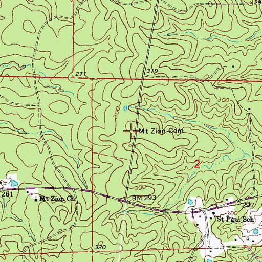 Topographic Map of Mount Zion Cemetery, AR