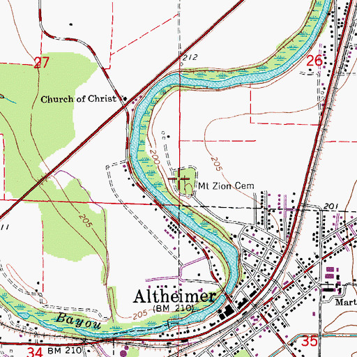 Topographic Map of Mount Zion Cemetery, AR