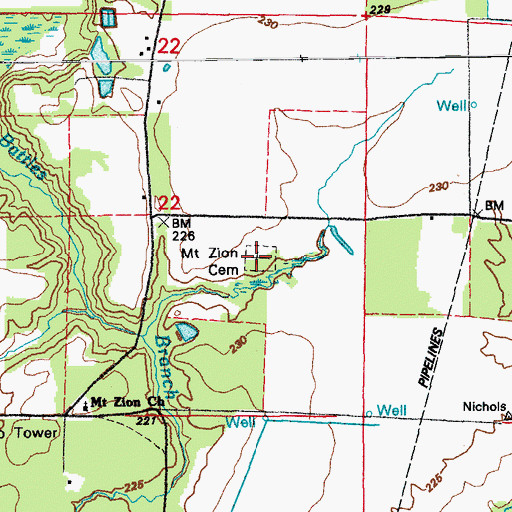 Topographic Map of Mount Zion Cemetery, AR