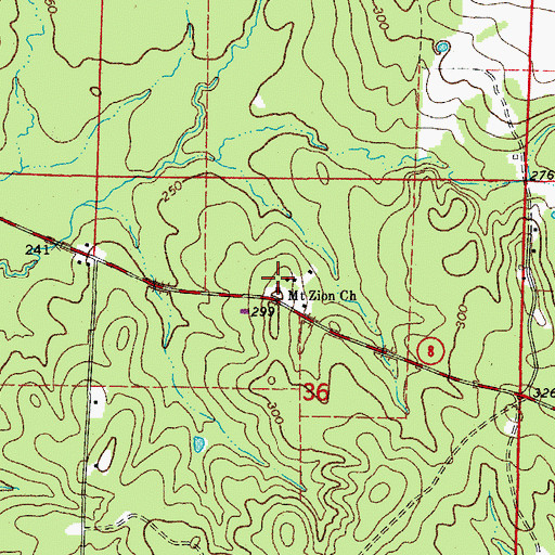 Topographic Map of Mount Zion Church, AR