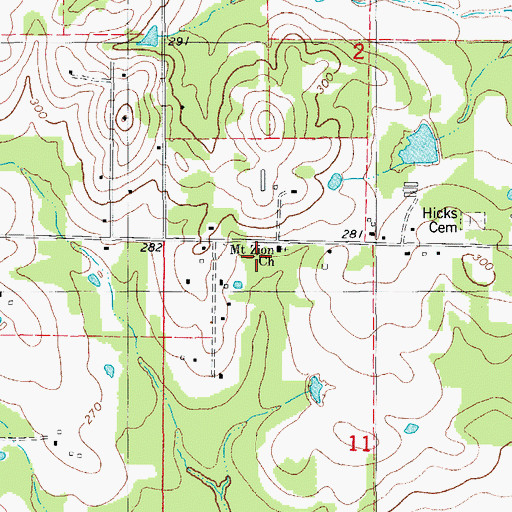 Topographic Map of Mount Zion Church, AR