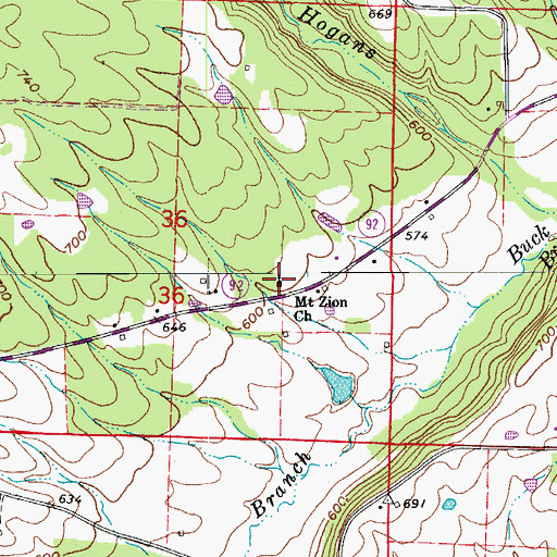 Topographic Map of Mount Zion Church, AR