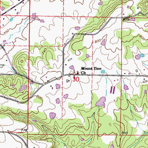 Topographic Map of Mount Zion Church, AR