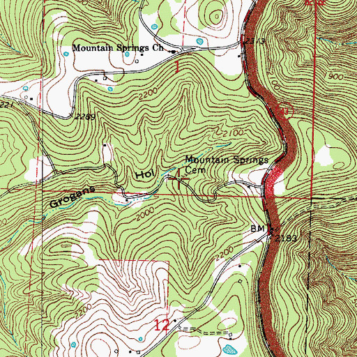 Topographic Map of Mountain Springs Cemetery, AR