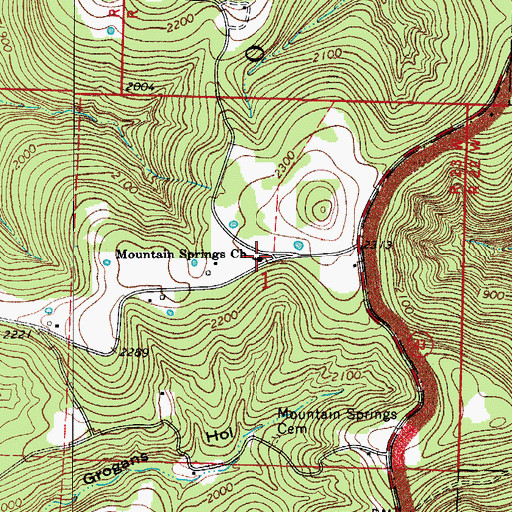Topographic Map of Mountain Springs Church, AR
