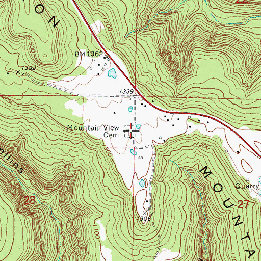 Topographic Map of Mountain View Cemetery, AR