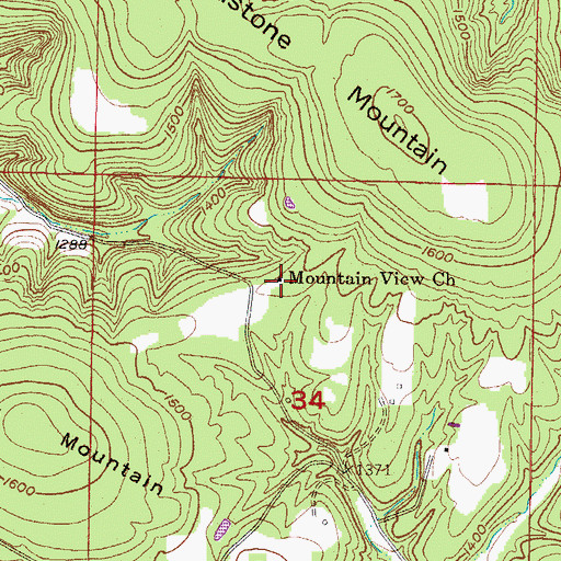 Topographic Map of Mountain View Church, AR
