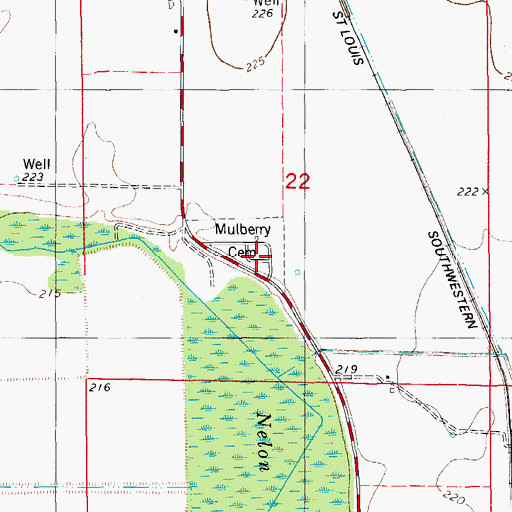 Topographic Map of Mulberry Cemetery, AR