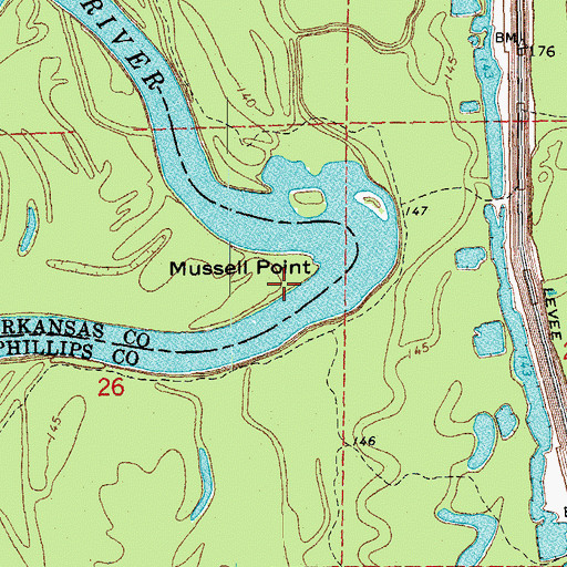 Topographic Map of Mussell Point, AR