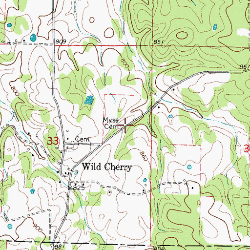 Topographic Map of Myse Cemetery, AR