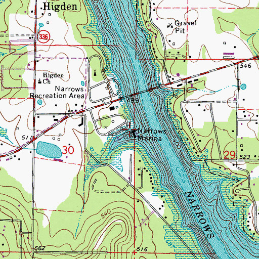 Topographic Map of Narrows Marina, AR