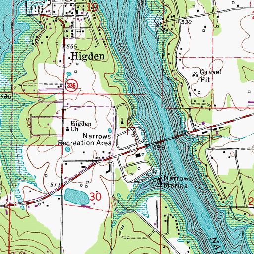 Topographic Map of Narrows Recreation Area, AR