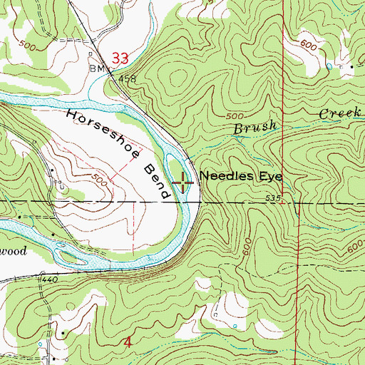 Topographic Map of Needles Eye, AR