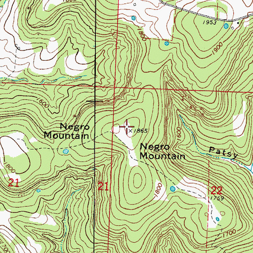 Topographic Map of Negro Mountain, AR