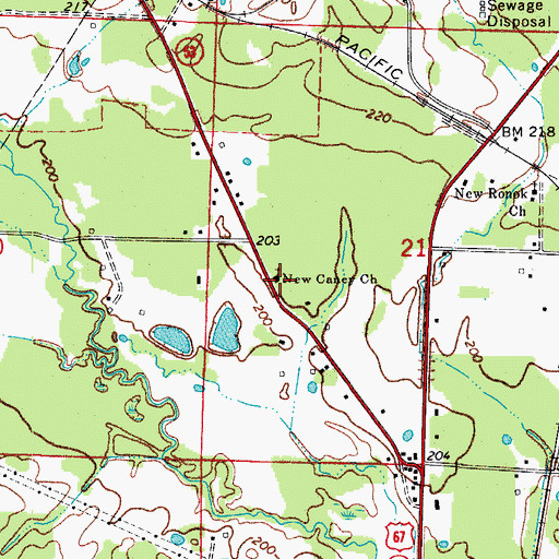 Topographic Map of New Caney Church, AR