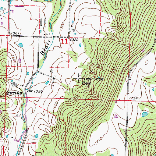 Topographic Map of New Hope Cemetery, AR