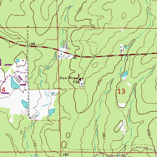 Topographic Map of New Hope Church, AR