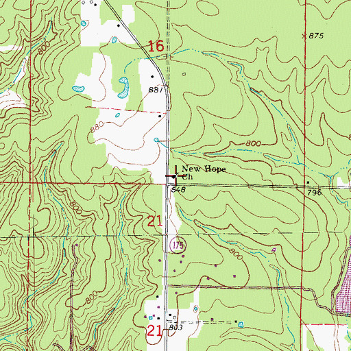 Topographic Map of New Hope Church, AR