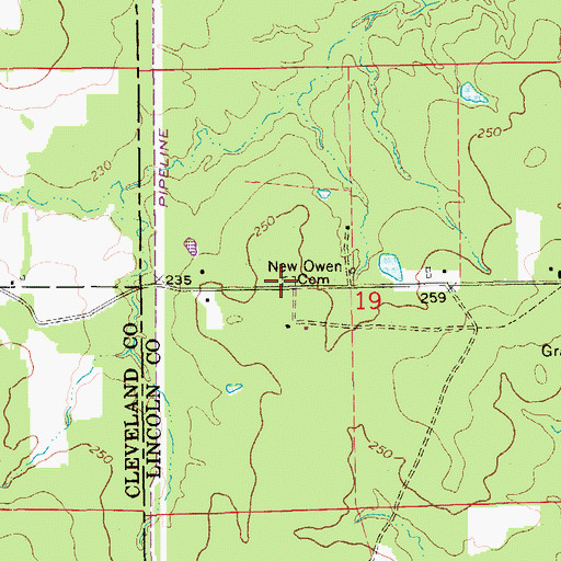 Topographic Map of New Owen Cemetery, AR