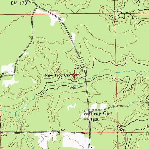 Topographic Map of New Troy Cemetery, AR
