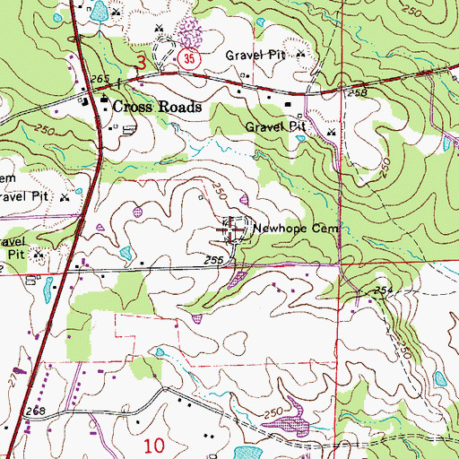 Topographic Map of Newhope Cemetery, AR