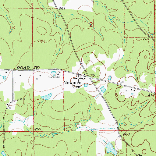 Topographic Map of Newman Cemetery, AR