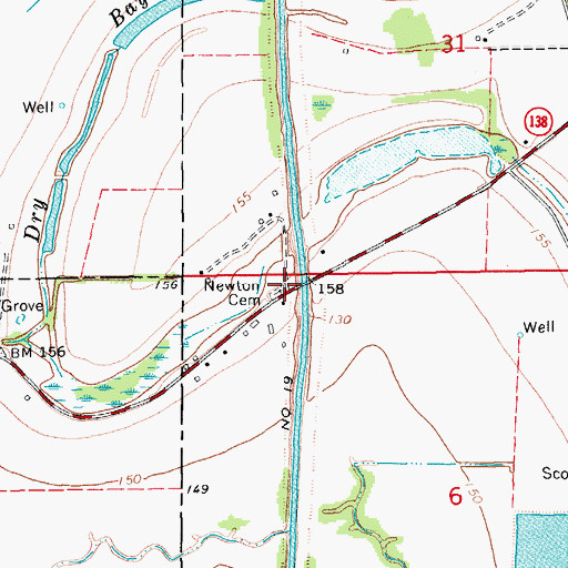 Topographic Map of Newton Cemetery, AR