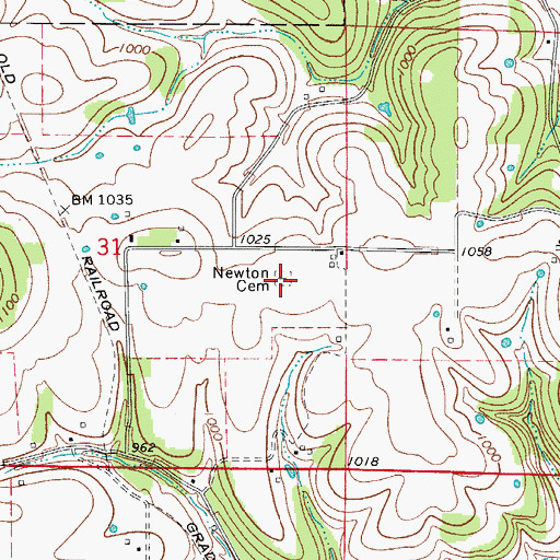 Topographic Map of Newton Cemetery, AR