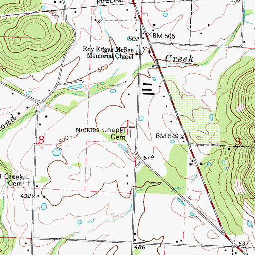 Topographic Map of Nickles Chapel Cemetery, AR