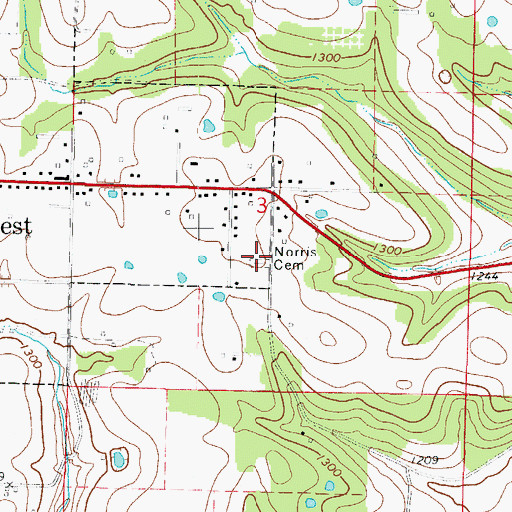 Topographic Map of Norris Cemetery, AR