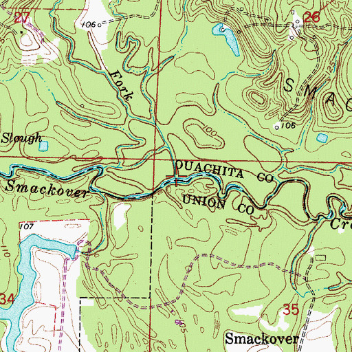 Topographic Map of North Fork Smackover Creek, AR