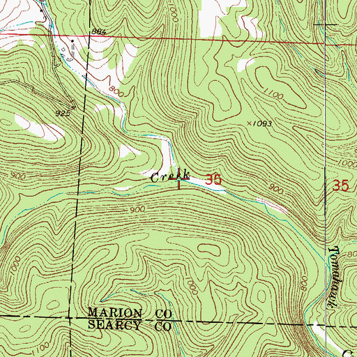 Topographic Map of North Fork Tomahawk Creek, AR