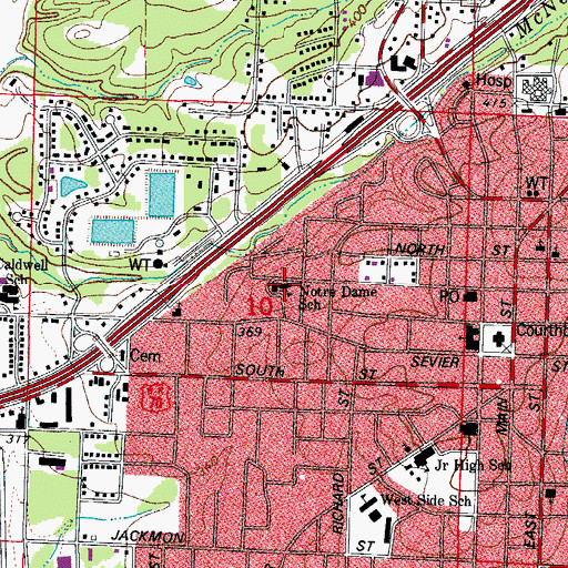 Topographic Map of Notre Dame School, AR