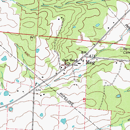 Topographic Map of Oak Bend Church, AR