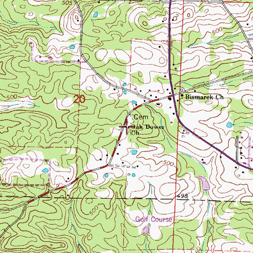 Topographic Map of Oak Bower Church, AR