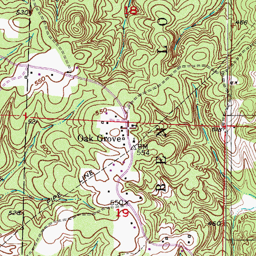 Topographic Map of Oak Grove, AR